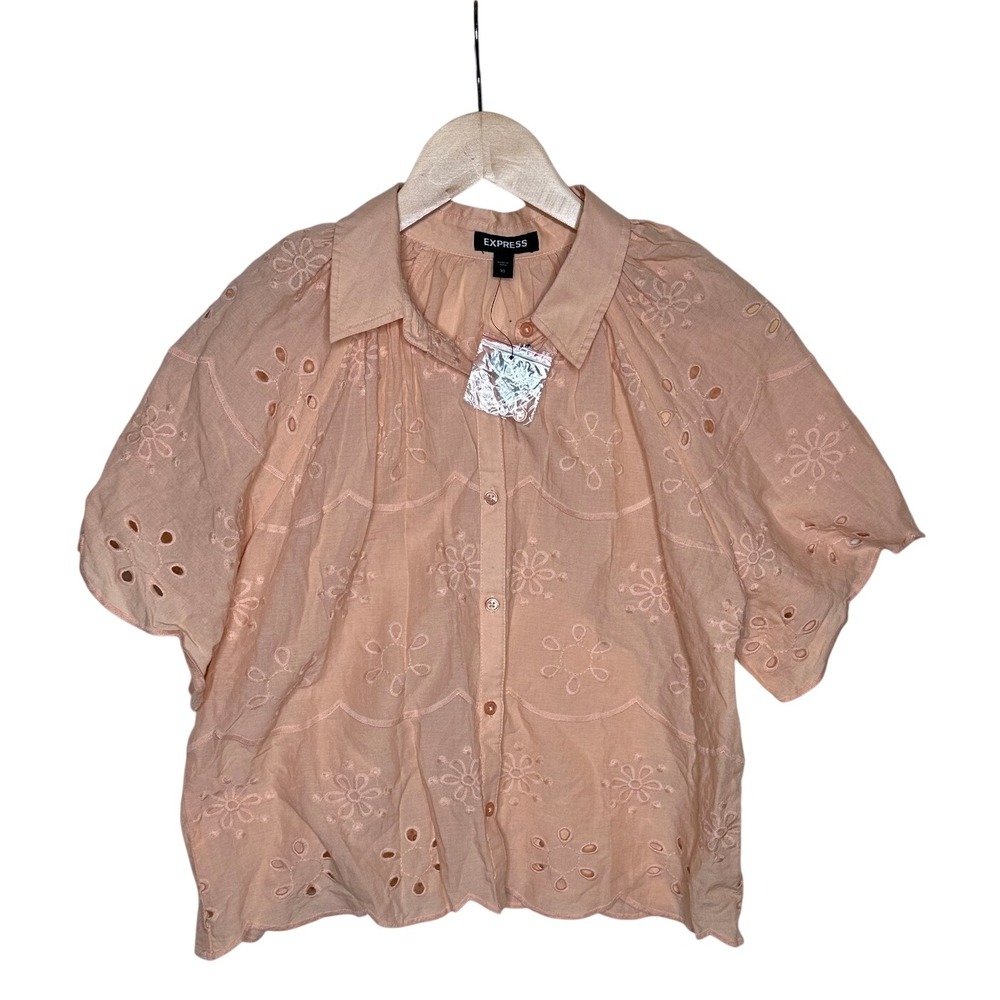 NWT Express Eyelet Lace Button Up Short Sleeve Shirt size XS Light Orange